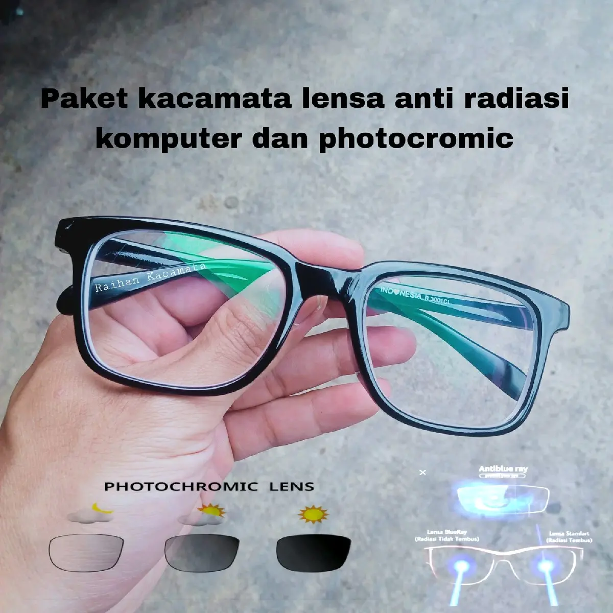 Paket kacamata kotak pria lensa anti radiasi komputer photocromic dan bluecromic