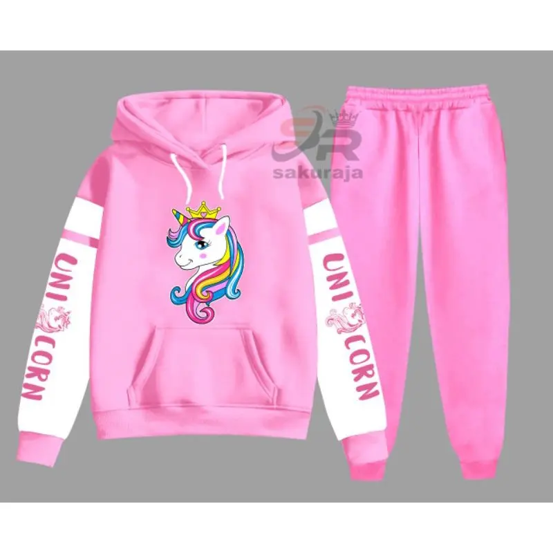 setelan anak unicorn kombinasi/setelan hoodie celana panjang/model korea/umur 6-17 tahun/bisa COD 4
