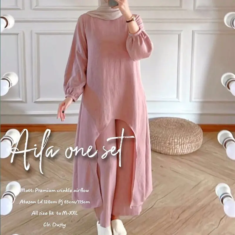 Setelan Jumbo Aila Oneset Lebaran Terbaru 2025 Bahan Crincle Airflow Setelan Terlaris ELegan 1