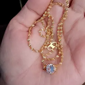 Kalung Melintir Model Titanium + Liontin Mata Satu 24k Lapis Emas Persis Emas Asli - Emas cewek