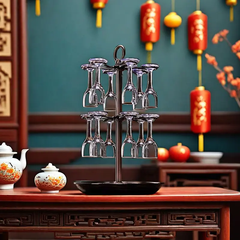 Sắt Baijiu Cup Rack, Đôi sắt tấm nhỏ Goblet Rack, Baijiu Cup Storage Rack, Mà có thể chứa 12 ly, với một Retro và đẹp xuất hiện 4