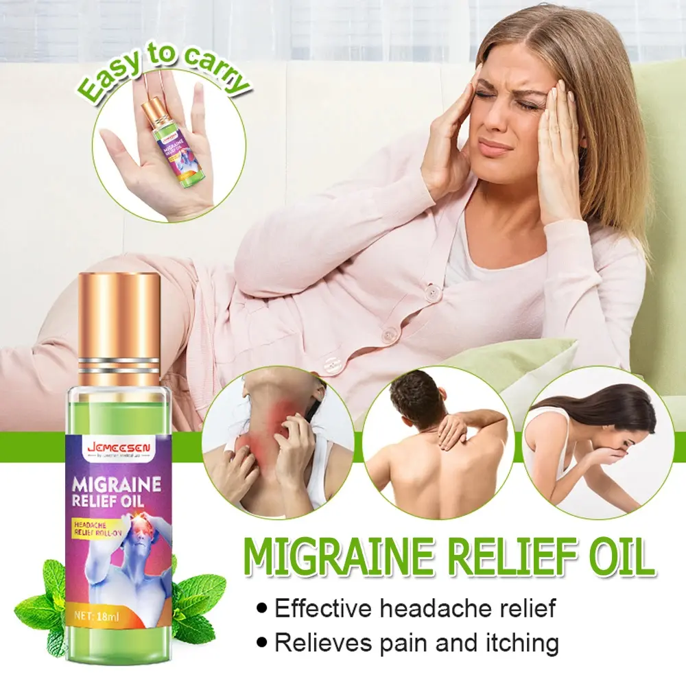 Jemeesen Migraine Relief Oil - Fast-Acting Natural Formula for Soothing Headaches and Easing Tension - Body Care, Cosmetic