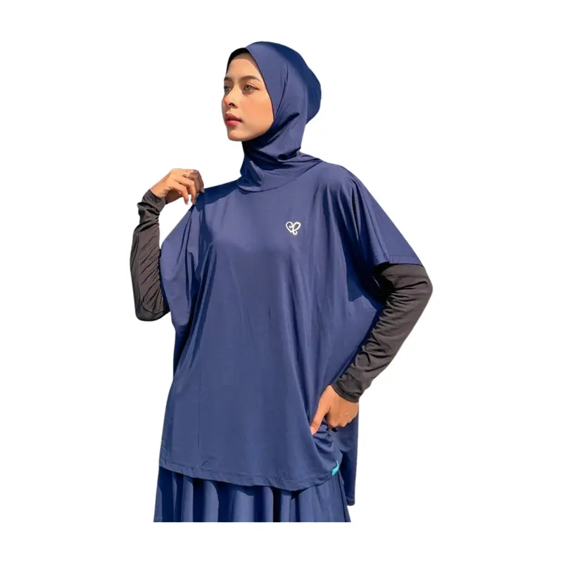 Cendera -  ELMA Atasan Baju Olahraga Wanita Outer Sport Hijab Polos Oversize, Bahan Polynilon Elastis Tidak Menerawang - Top, Outdoor baju olahraga atasan untuk olahraga  wanita 4