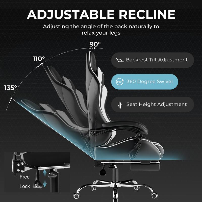 GTPLAYER Gaming Chair, Computer Chair with Footrest and Lumbar Massage, Height Adjustable Gaming Chair with 360° Swivel Seat and Headrest for Office or Gaming 5