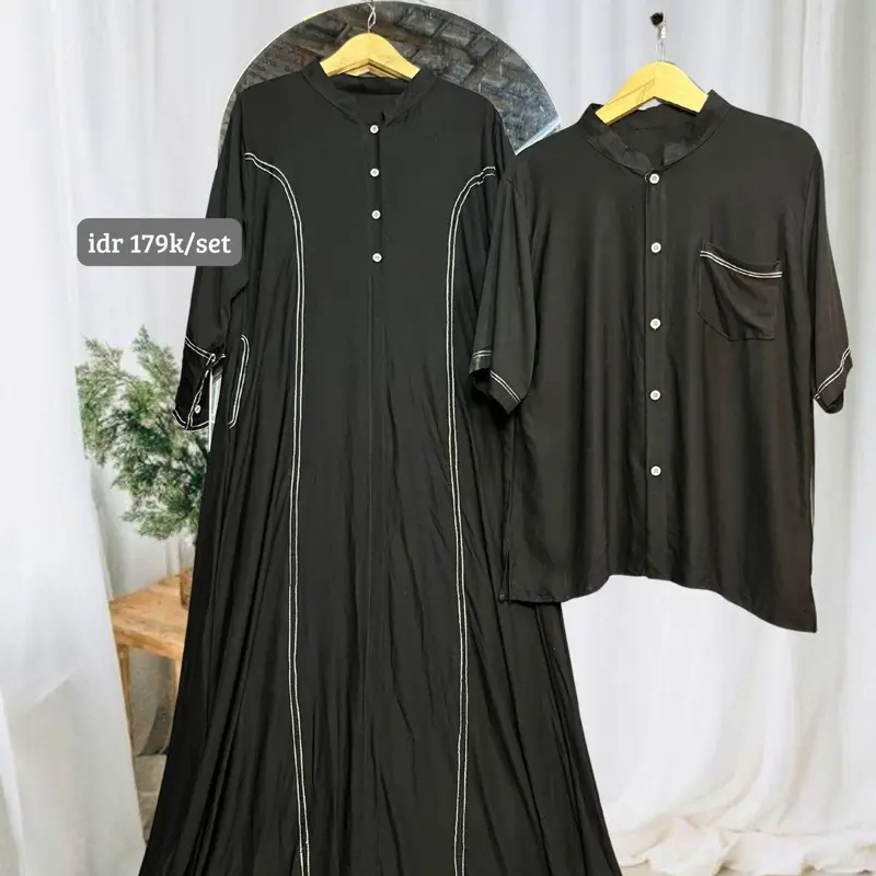 Abaya Set Couple Naraya Muslim Dress Muslim Pasangan Lebaran Polos Simple Dewasa 0