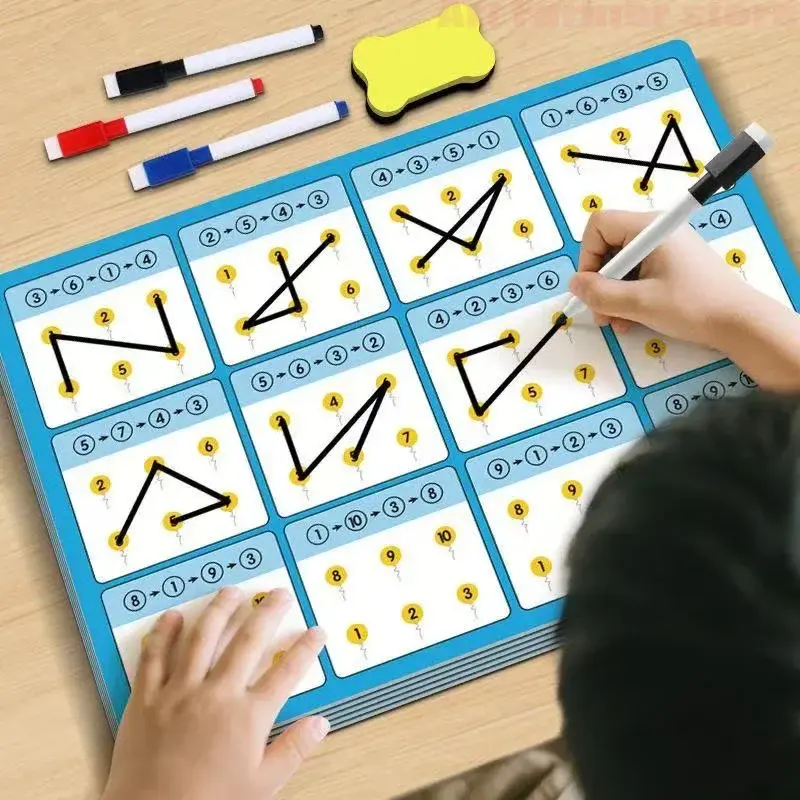 Erasable Pen Training Connection Card - Visual Tracking, Attention Training, Color and Number Recognition for Children