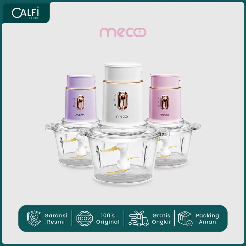 Mecoo Most Aesthetic 5 in 1 Antibacterial Odorless Chopper 250 Low Watt BPA Free / Blender Daging / Baby Food Processor / Penggiling Daging 0