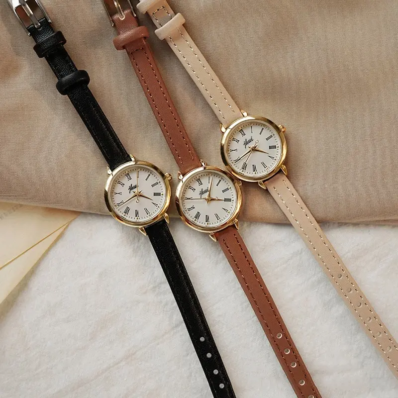 ELBER J200 Jam Tangan Casual Wanita Analog Kecil Dial Bulat Dengan Strap Pu Leather Fashion Jam Tangan Unisex Y1835