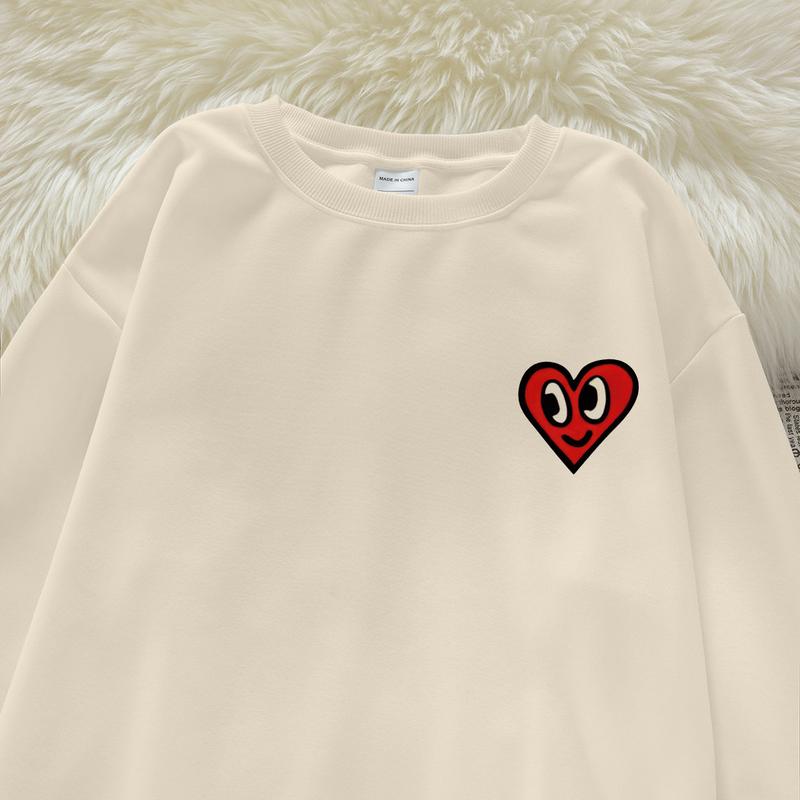 P000283 Hoodie wanita sweater hoodie leher bulat wanita / Catatan tempel berbentuk hati retro Amerika / sweater gaya kebesaran kasual modis  crewneck cewek aesthetic 3