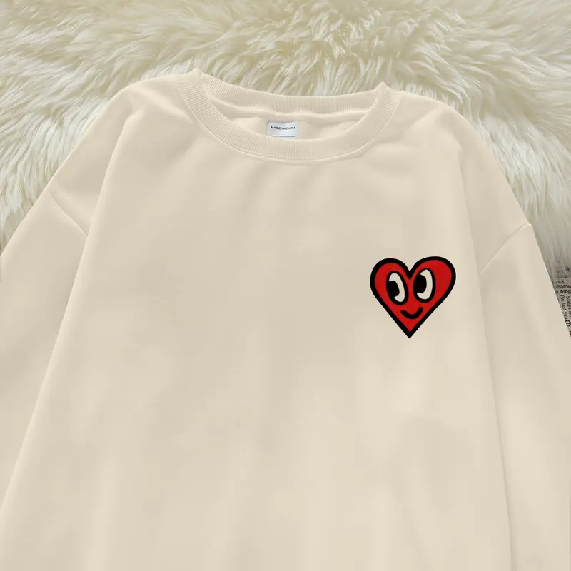 P000283 Hoodie wanita sweater hoodie leher bulat wanita / Catatan tempel berbentuk hati retro Amerika / sweater gaya kebesaran kasual modis  crewneck cewek aesthetic 3