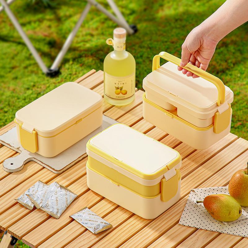 METKA Picnic Lunch Box Double Layer Food Storage Container Handle Camping Hiking Outdoor Portable Bento Box Travel Work School 4