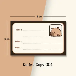 20 Lembar Stiker Label Buku Pelajaran Sekolah Capybara dan lili & stitch lucu