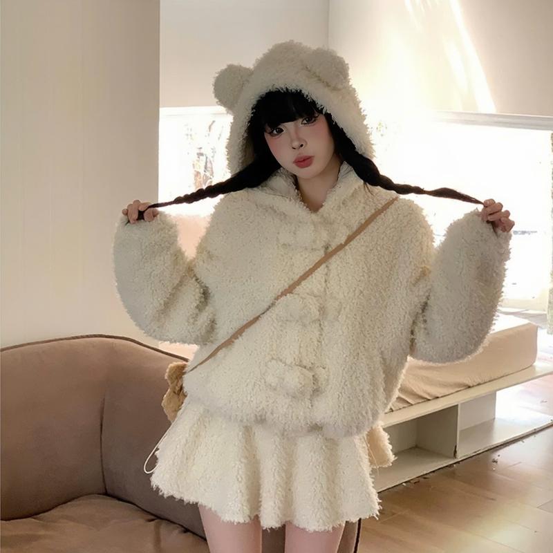 Set Áo dạ kiểu nữ S217 kèm chân váy chất lông cừu họa tiết kèm nơ có mũ tiểu thư sang chảnh dễ thương form rộng thu đông Hàn Quốc Kozoda