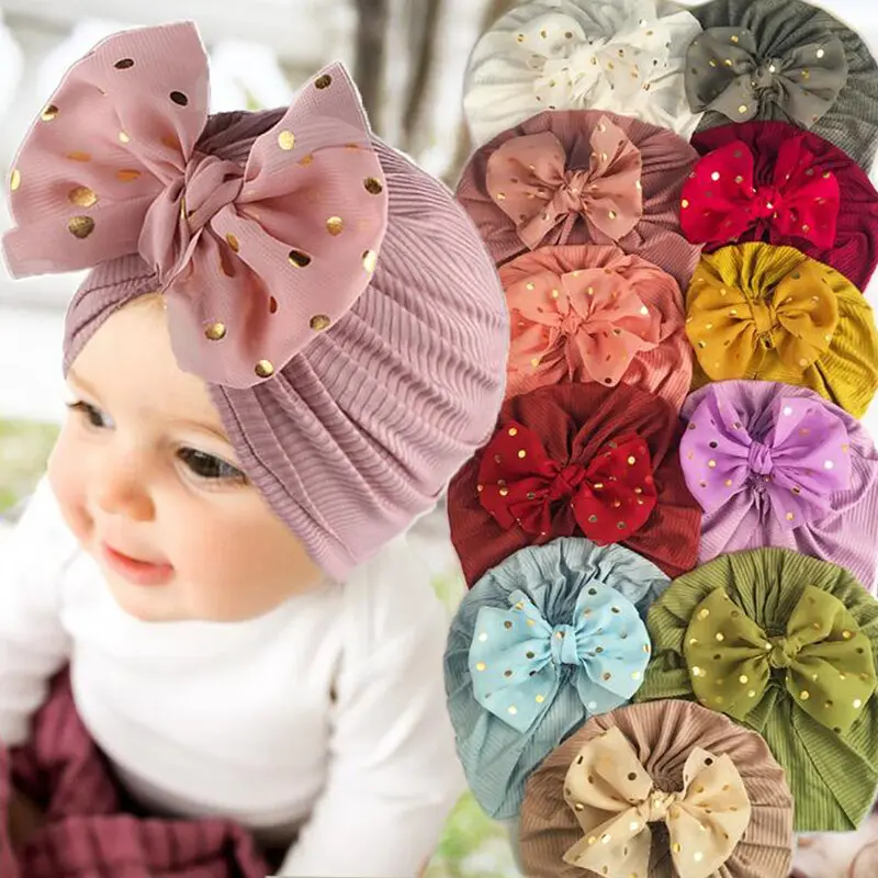 Cute Bow Baby Turban Hat Spring Summer Solid Color Newborn Baby Girls Hat Soft Elastic Infant Toddler Cap Beanies Head Wraps
