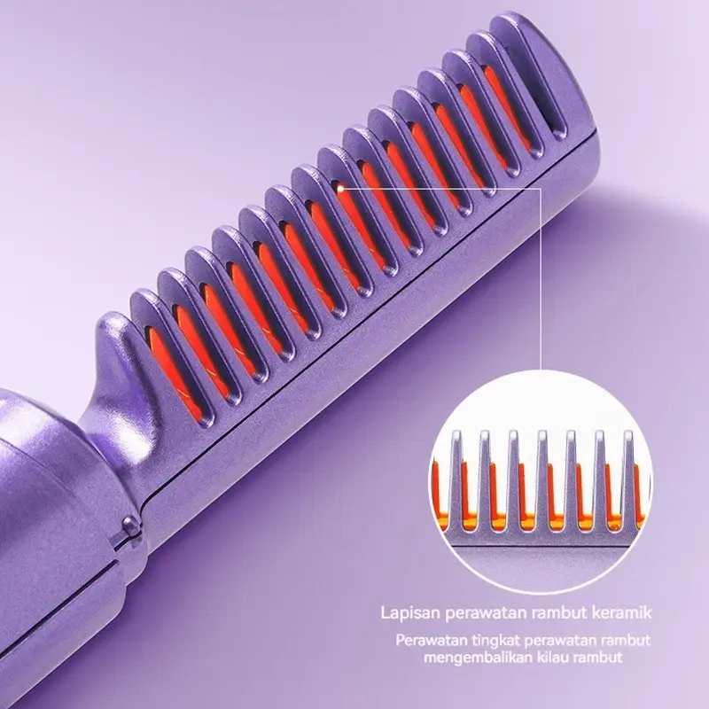 Sisir Rambut Anti Kusut 2 in 1 Pelurus Rambut Elektrik Isi Ulang Mobile Heat Comb 6