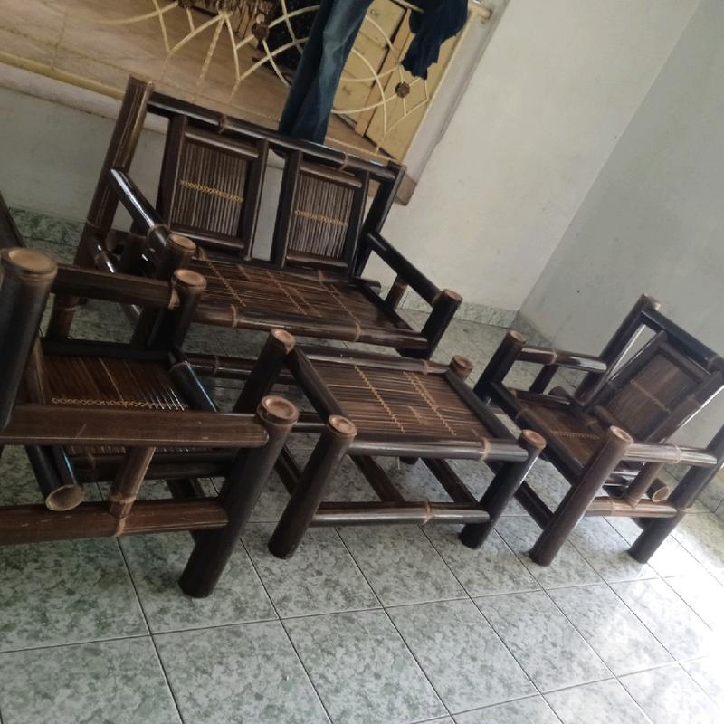 kursi set bambu hitam - bangku set- furniture bambu 0