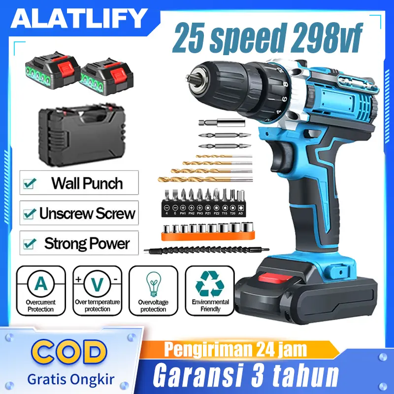 Makera 298VF Mesin bor baterai 10mm murah bor tangan baterai besi tembok Beton kayu - Cordless Drill