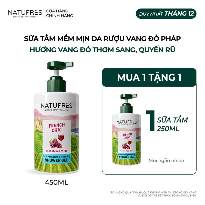  Sữa Tắm Dưỡng Da Tươi Trẻ Hương Vang Đỏ Thanh Lịch Natufres French Chic Chiết Xuất Rượu Vang Đỏ Pháp – 250ml   450ml 