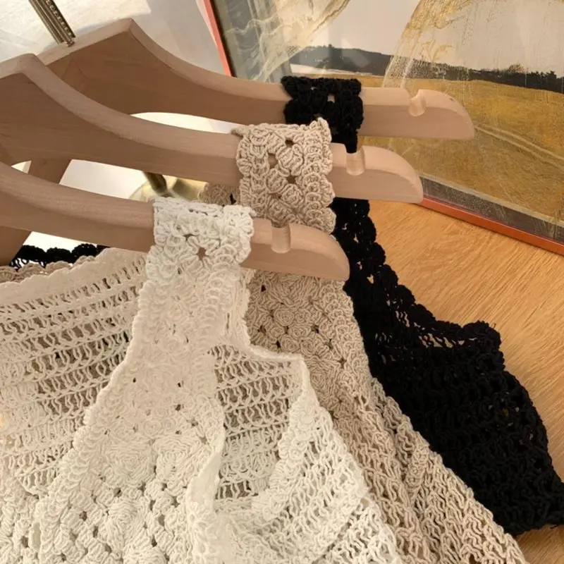 Áo Ba Lỗ Croptop Đan Áo Ba Lỗ, Thiết Kế Rỗng Phong Cách Cổ Điển, Dệt Kim Đi Biển, Cài Cúc, Áo Cardigan, Không Tay, Vải Sang Trọng Và Thường Ngày, Dành Cho Nữ 7