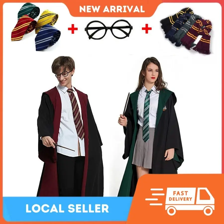 Set 4in1 Graduation Robe Potter Costume Harry Cosplay Wizard Robe Potter Robe Baju Harry Cosplay Harry Cloak Costume