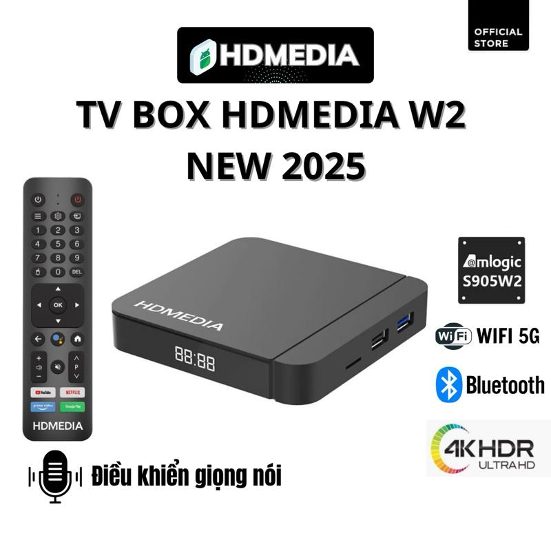 TV Box HDMEDIA W2 2025 Android TV 11 Điều khiển Giọng Nói Cpu S905W2 cực mượt Bảo Hành 1 Năm