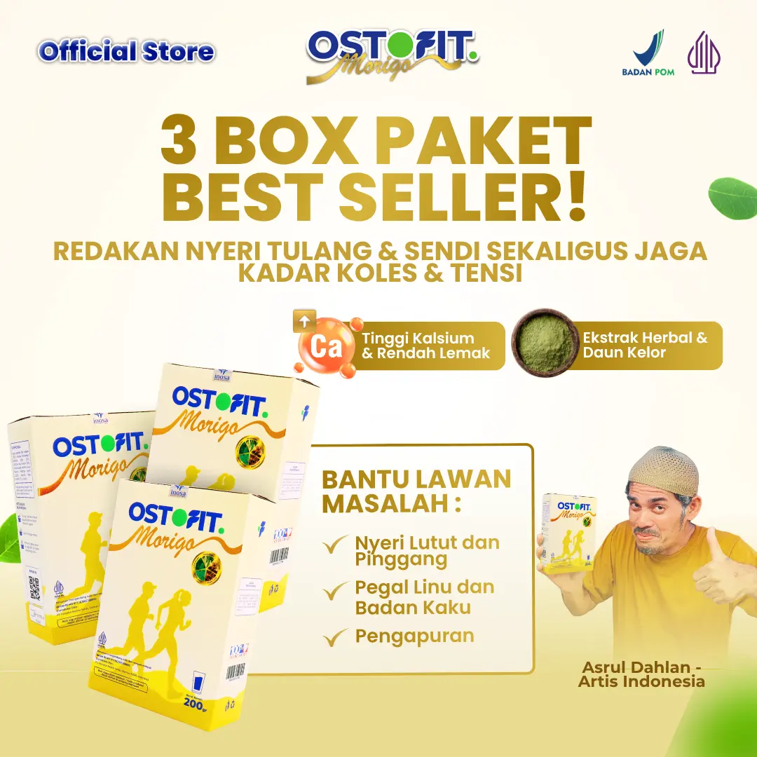 Ostofit MORIGO Spesial Gajian Sale! Paket 3 Box - Susu Rendah Lemak Ekstrak Herbal & Daun Kelor Bantu Nyaman Sendi & Bebas Kebas Aman Untuk Koles Hiper - 200gr Halal BPOM