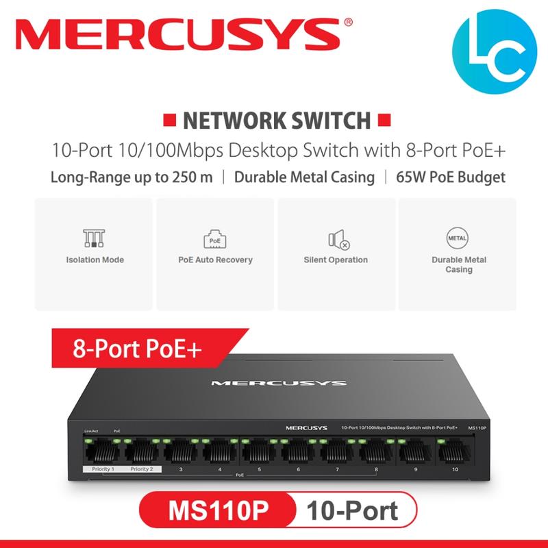 Mercusys MS110P 10-Port 10/100Mbps Desktop Switch with 8-Por - TikTok ...