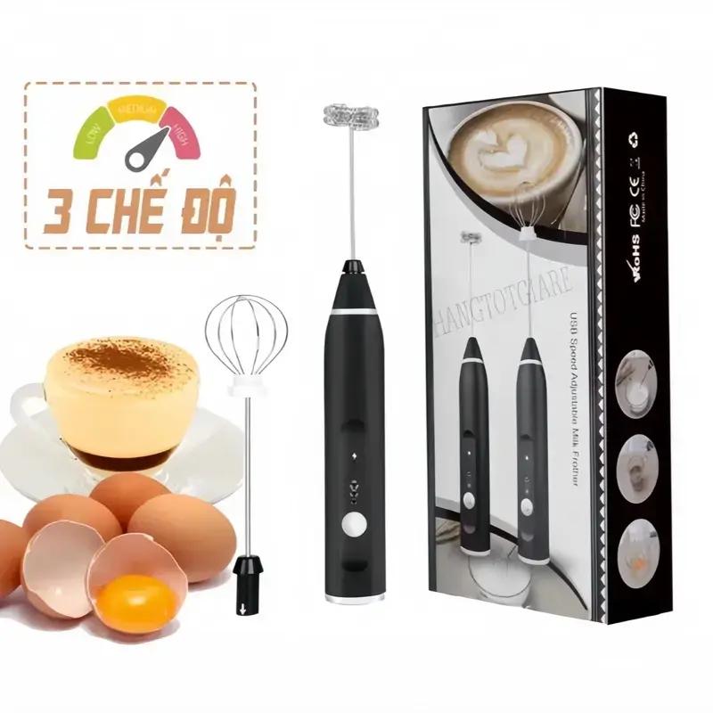 Máy Tạo Bọt Cà Phê, Máy Đánh Trứng Mini Cầm Tay, 3 Mức Tốc Độ Xoay Tiện Lợi