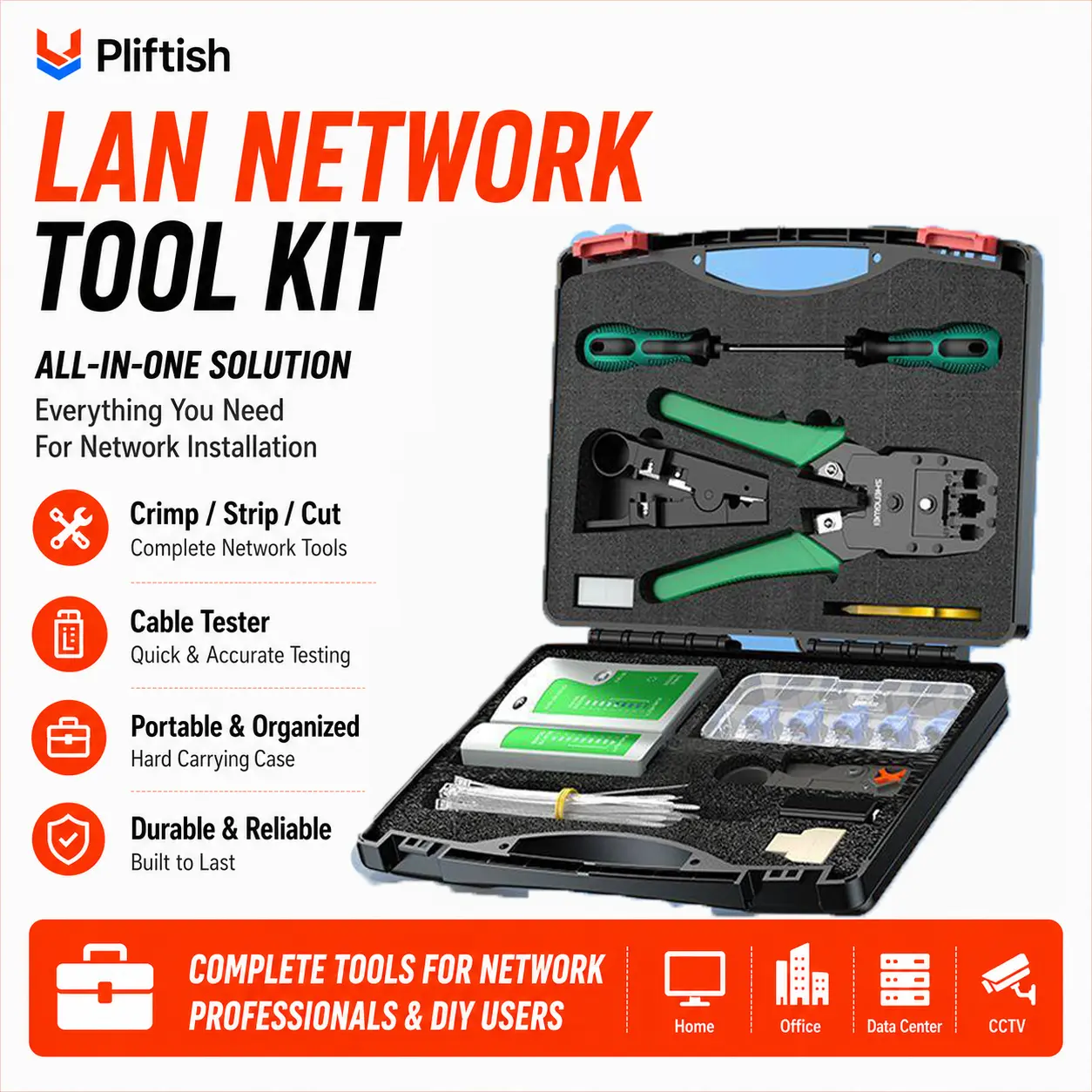 13-in-1 tool kit Network Cable Tester Tool Set LAN Cable RJ45 Connector Crimping Tool