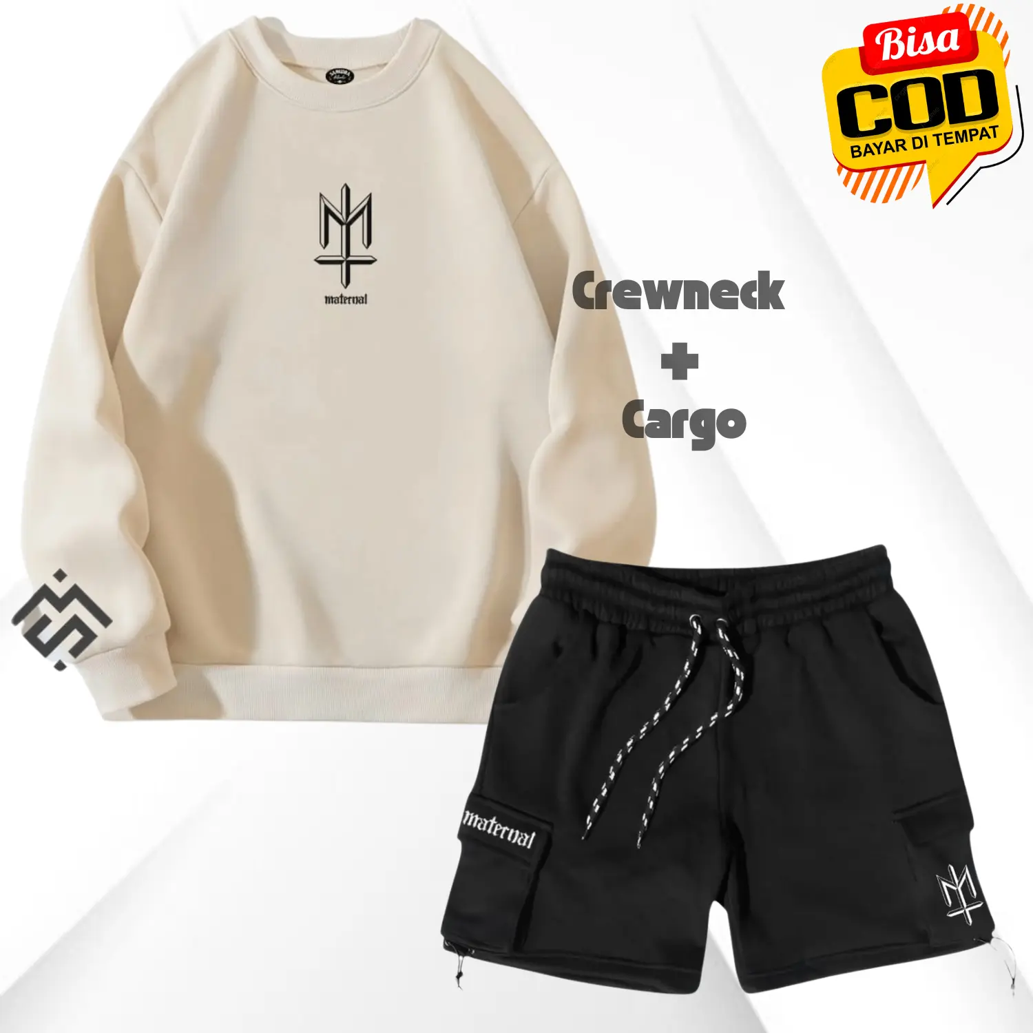 ONE SET SWEATER / SETELAN BAHAN SWEATER COTTON FLECEE UNISEX PRIA DAN WANITA Hoodie Crewneck Hitam Katun Celana Distro Cowok Keren Putih Polos