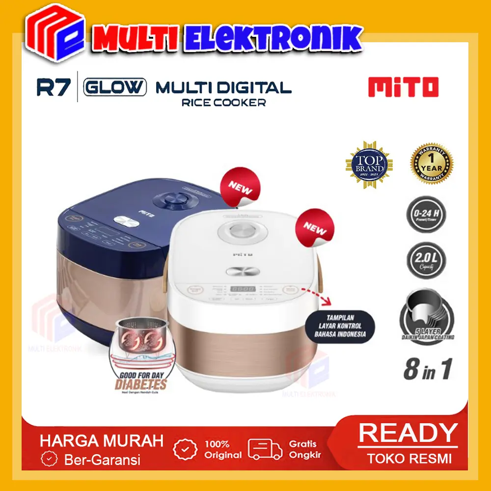 Rice Cooker Mito Multi Digital R7 kapasitas 2 Liter 8 in 1 Low Carbo / Low Sugar