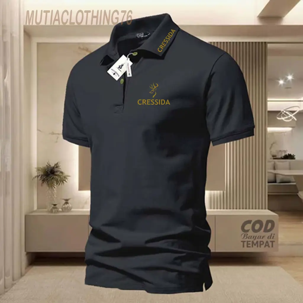 Cod T-Shirt Polo Kerah Lengan Pendek Cressid4 Model Kpek Text Gold Kaos Kerah Dewasa Shirt Unisex /Kaos Wangki Pria Polo/Kaos Seragam Kaos Distro Kerah Pria Katun Formal Keren Baju Simple Cowok Casual Wanita Sablon
