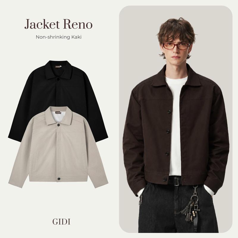 _Áo khoác kaki RENO form BOXY Nam Nữ Unisex -Áo Jacket DÁNG LỬNG chất kaki mịn, dày dặn đứng form cài nút thanh lịch GIDI