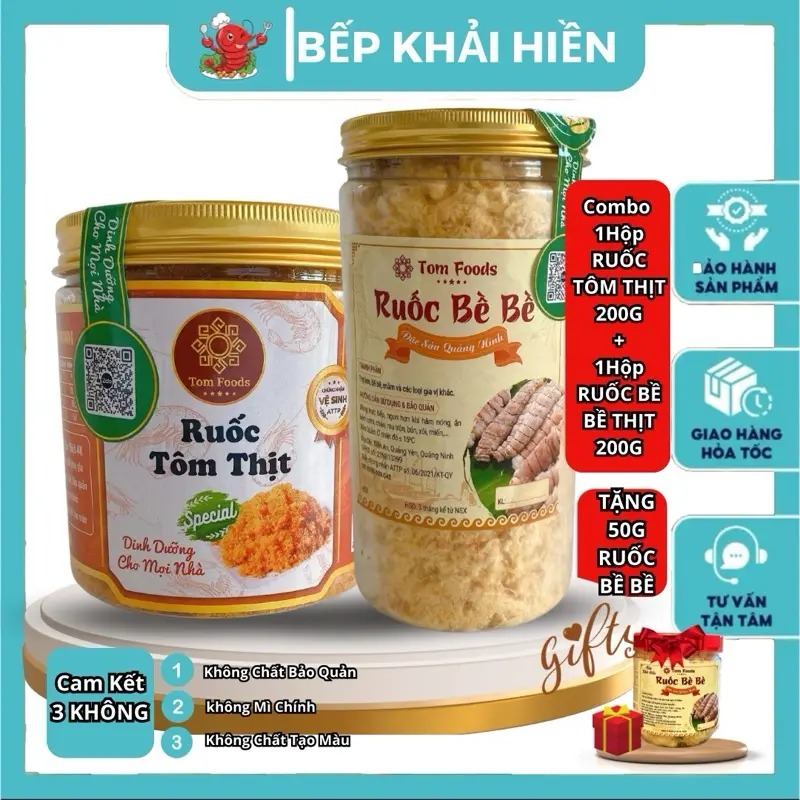 [Combo Ưu Đãi]|1 Hộp 200g Ruốc Tôm Thịt+ 1 Hộp 200g Ruốc Bề Bề Thịt