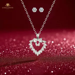 Luxeglamour - Set Kalung Dan Anting Motif Hati Silver Anti Karat Untuk Remaja