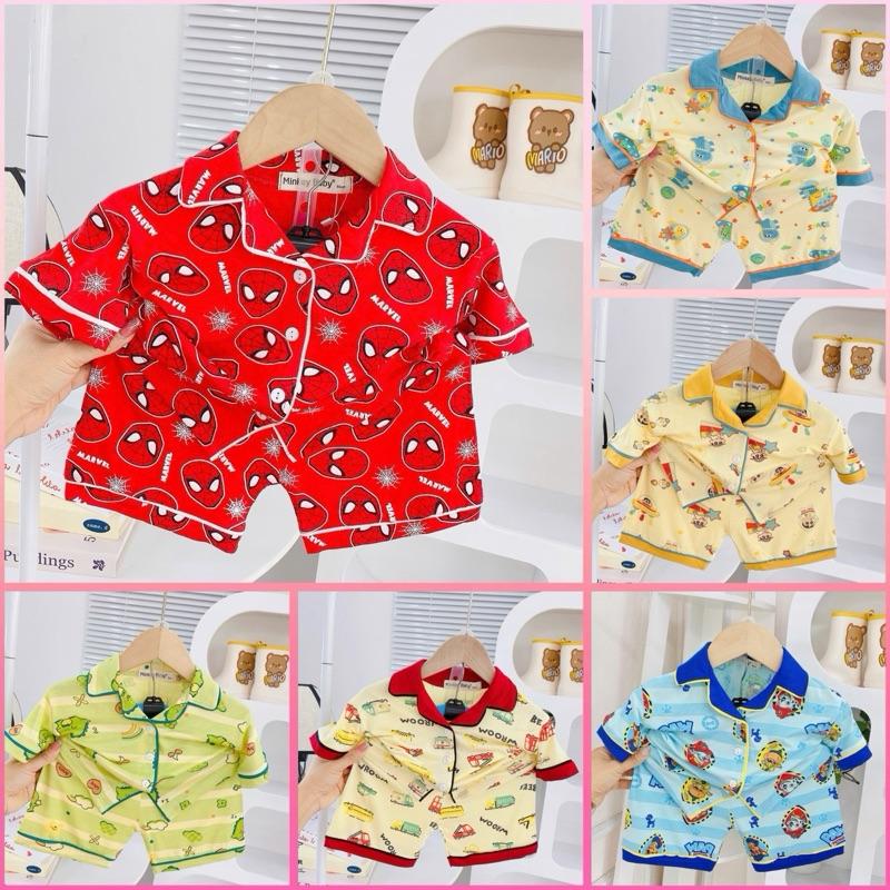 [Shin Kids] Dưới 1m15(6-24kg) Bộ Áo Ngắn Quần Ngắn Chạy Viền Pijama In Hình Icon Hoạt Hình Dễ Thương.Đồ Bộ cho Bé,Đồ ngủ cho bé, đồ mặc nhà cho bé