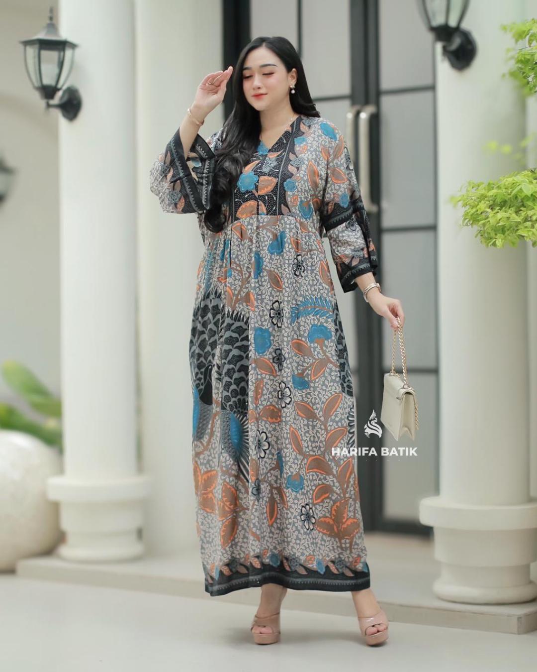 Marvela Dress Batik Elegan Daster Panjang Rayon Premium Super Adem Busui Friendly Simpel Sehari-hari