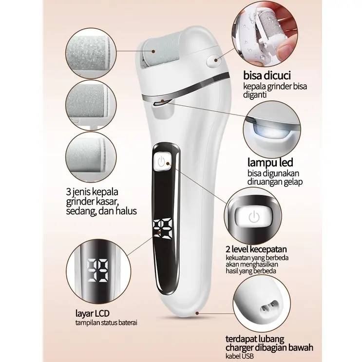 Penghalus Tumit Kaki Penghalus Kaki Elektrik Untuk Kulit Mati Dan Kapalan Callus Remover Pedicure Menicure 4