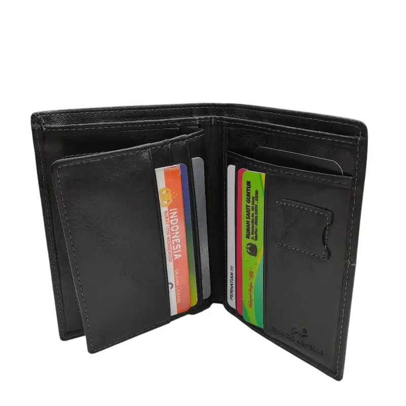 Dompet Pria Lipat Pendek Asli Kulit Sapi Model Berdiri dengan 7 Slot Kartu & 3 Ruang Uang Tunai - Natural 2