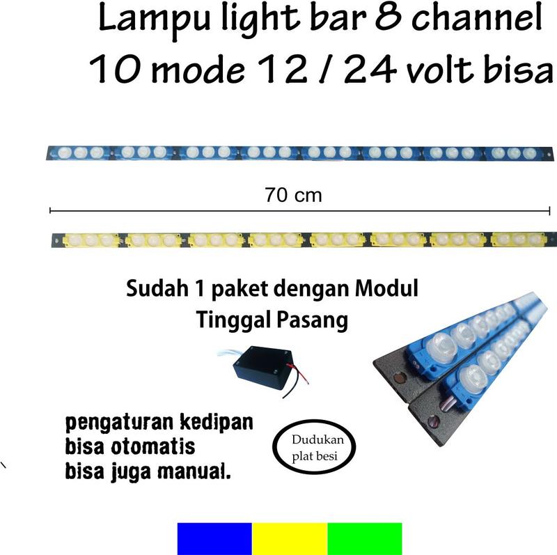 LIGHT BAR strobe raptor 8 channel 10 MODE 12/24VOLT 70 CM lampu truk bus dll 2