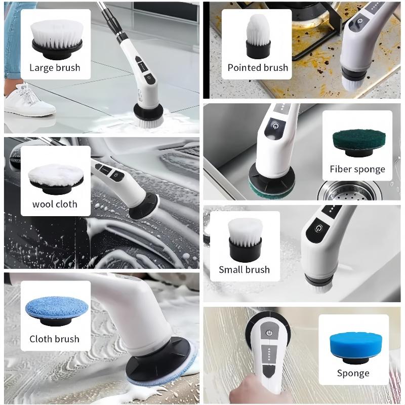 7 Replacement Brush Heads Electric Rotary Scrubber with Extended Handle and Rechargeable Battery 6