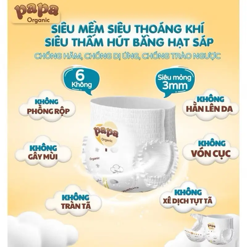 Papa Organic 100 miếng tã quần S - 6XL tương đương từ 3-30kg, bỉm mềm mại thấm hút tốt dành cho bé tiểu nhiều , bé bụ bẫm tăng 1-2 size bỉm  nội  địa  trung 5