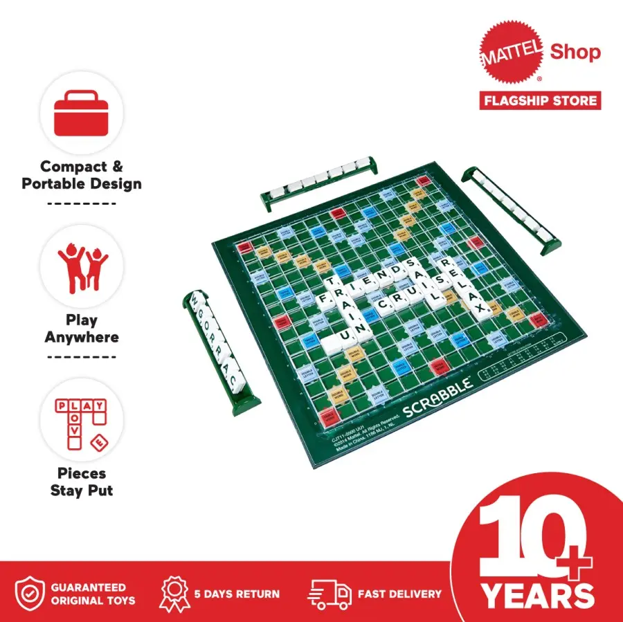 Mattel Games Travel Scrabble Original - Permainan Board Papan