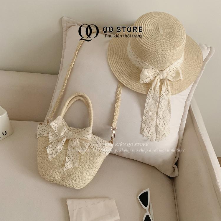 Combo Túi Mũ Cói Đeo Chéo Mix Nơ Ren Xinh Xắn Nhẹ Nhàng T27M18 QO Store 1