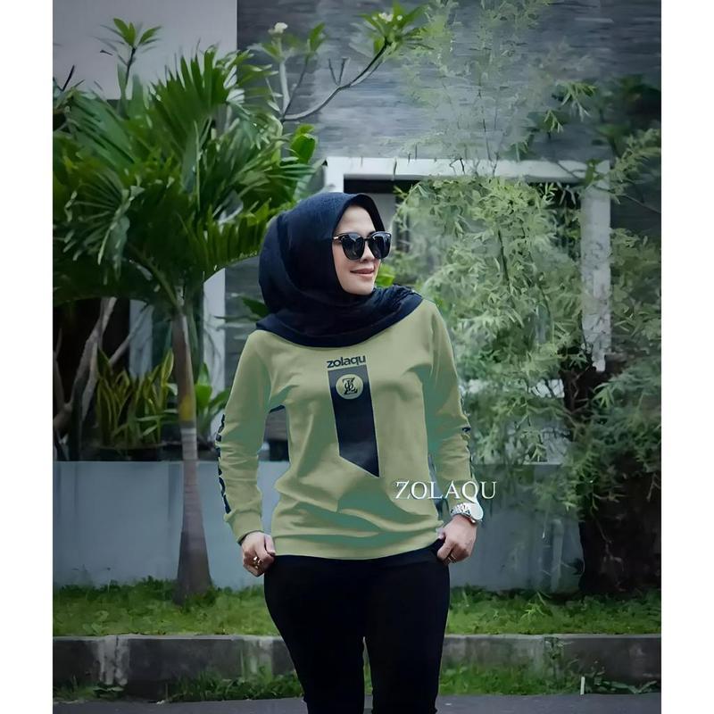 Outfit Hijab Style / Baju Atasan Lengan Panjang / Sweater ZOLAQU / COD / Baju Wanita Lengan Panjang / Sweater Hijab Style / Kaos Nyaman Muslim Oblong 1