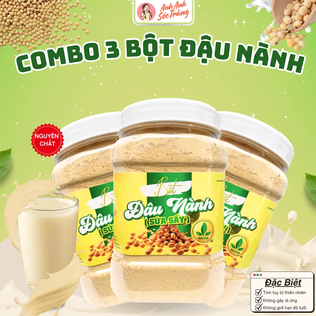 Combo sỉ 3 hộp bột đậu nành nguyên chất rang xay mỗi hộp [500gram]
