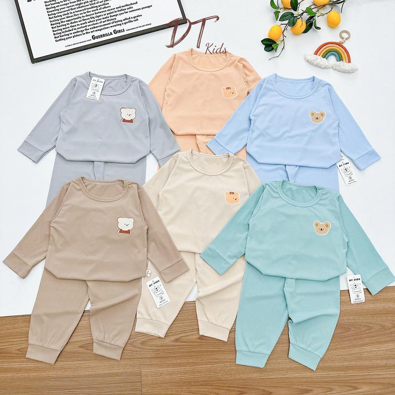 Combo 5 và combo 6 bộ dài tay mặc 4 mùa cho bé trai và bé gái chất liệu tăm mềm mịn cho bé từ 5 -16 Kg