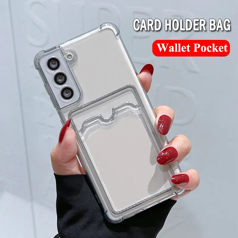A54 Card Slot Holder Wallet Pocket Transparent Silicone Case For Oppo A6 A5  Pro A60 A40 A40M A6X A6S A3S A54 A55 A53 A52 A56 A57 A77 A58 A78 A72 A33 A32
