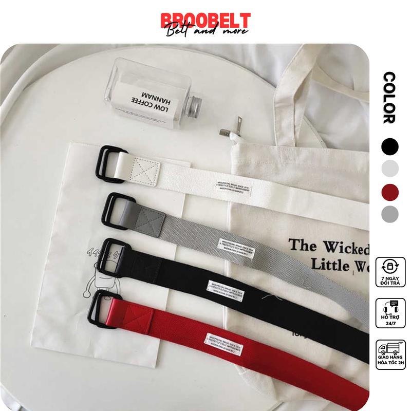 Thắt lưng vải canvas Broobelt gắn tag trắng nhiều màu dây nịt dù unisex ulzzang cho nam nữ