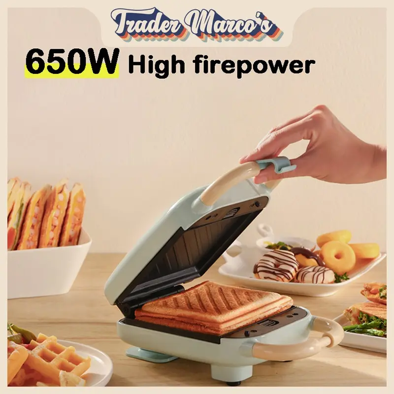 [SG Seller]Sandwich+waffle maker Breakfast Bread 650W Portable Household Small Baking Machine Multifunctional